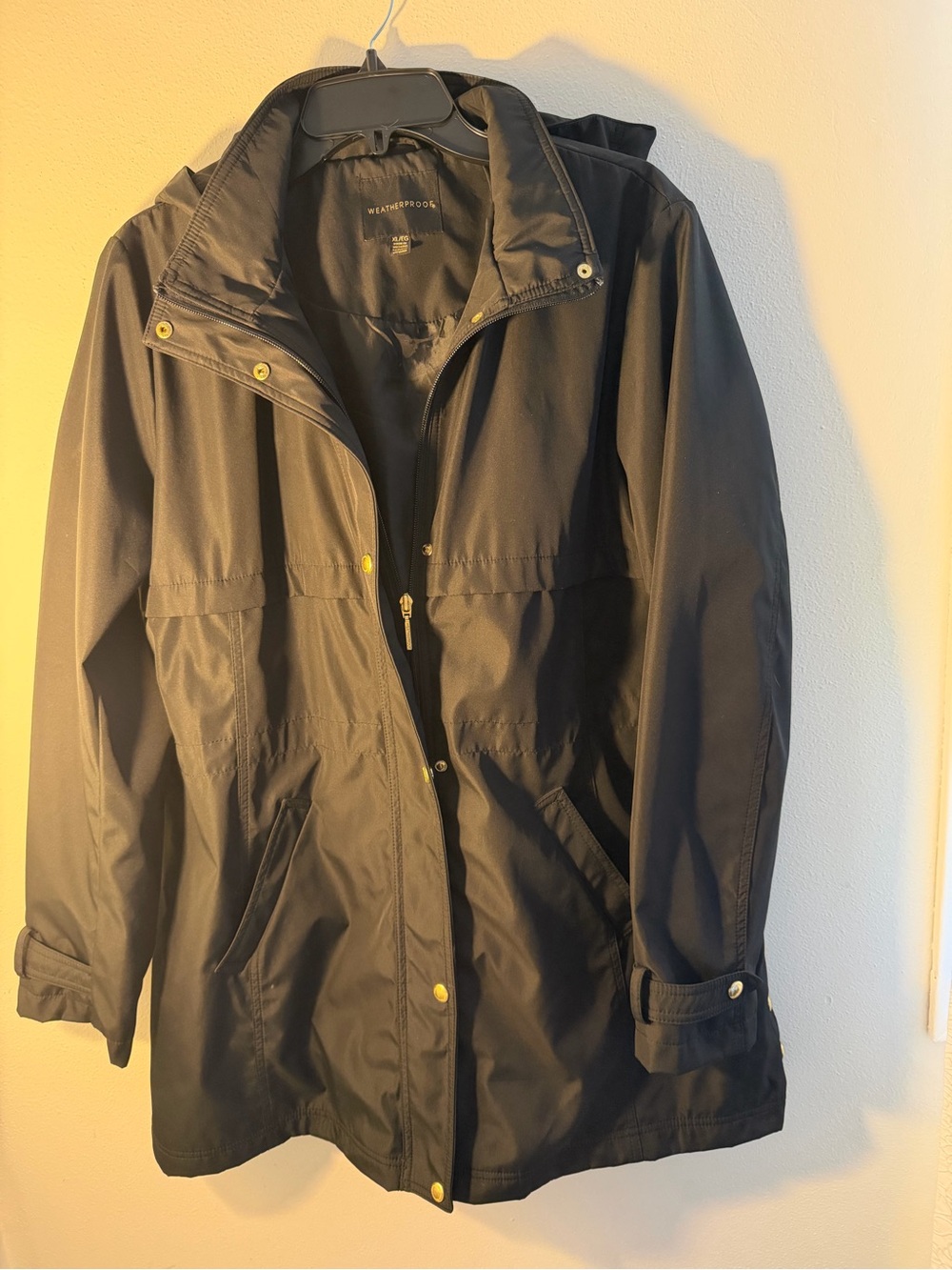 Weatherproof Women’s Black Trench Coat with Snap Details